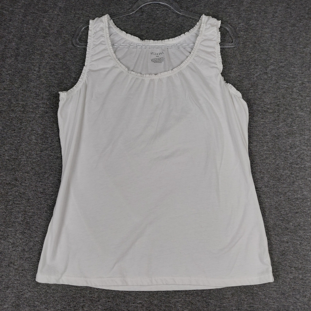 MERONA WOMENS WHITE RUFFLE TRIM BASIC COTTON BLEND SLEEVELESS TANK TOP SIZE XXL